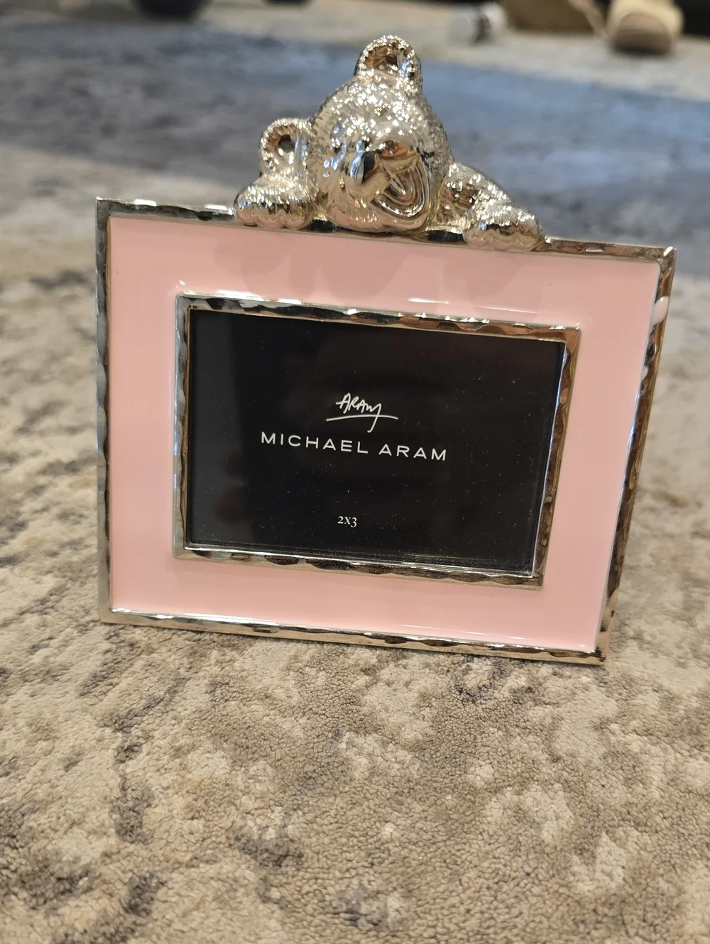 Michael Aram Pink Enamel Picture Frame with Silver Trim 2x3